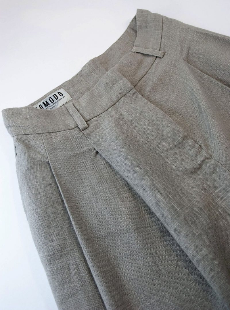 Pantalon ancho Lino orgánico algodón kaki gris tobillero pinzas
